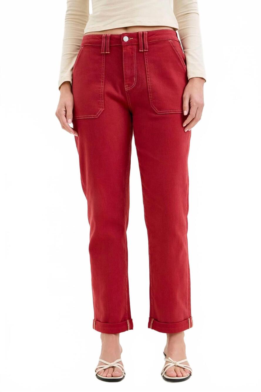 NEW JUDY BLUE aurora weekender straight pants in berry